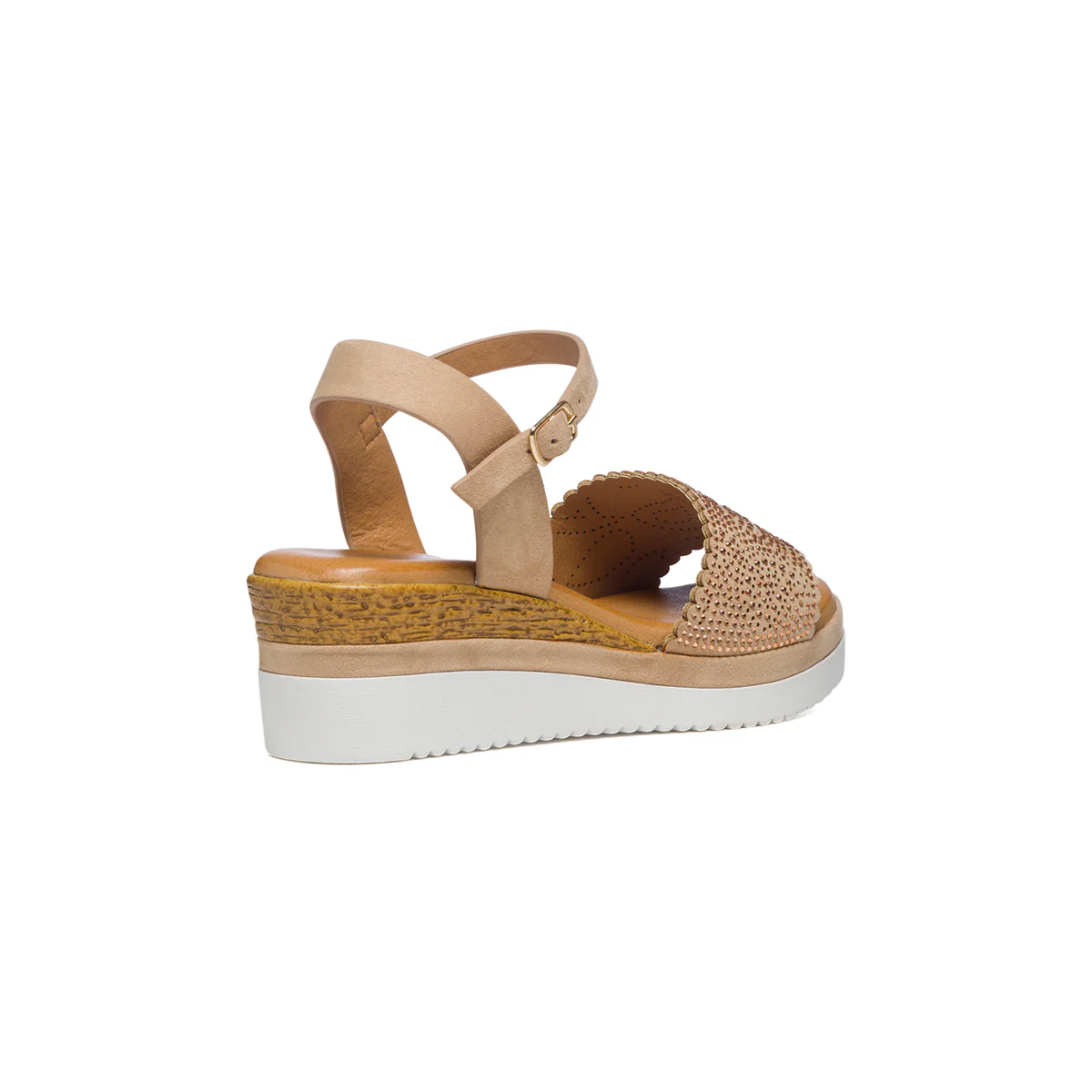 Sandali gioiello beige effetto scamosciato con zeppa 5 cm e applicazione di strass Lora Ferres - Image 3