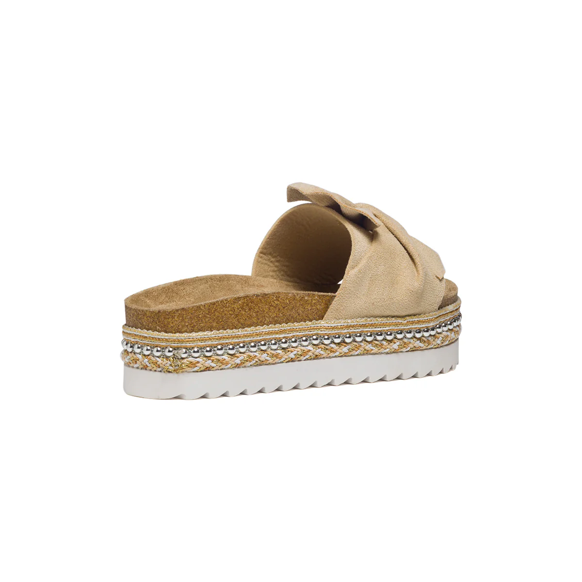 Sandali beige in tessuto con zeppa 4 cm e applicazione di piccole borchie Lora Ferres - Image 3