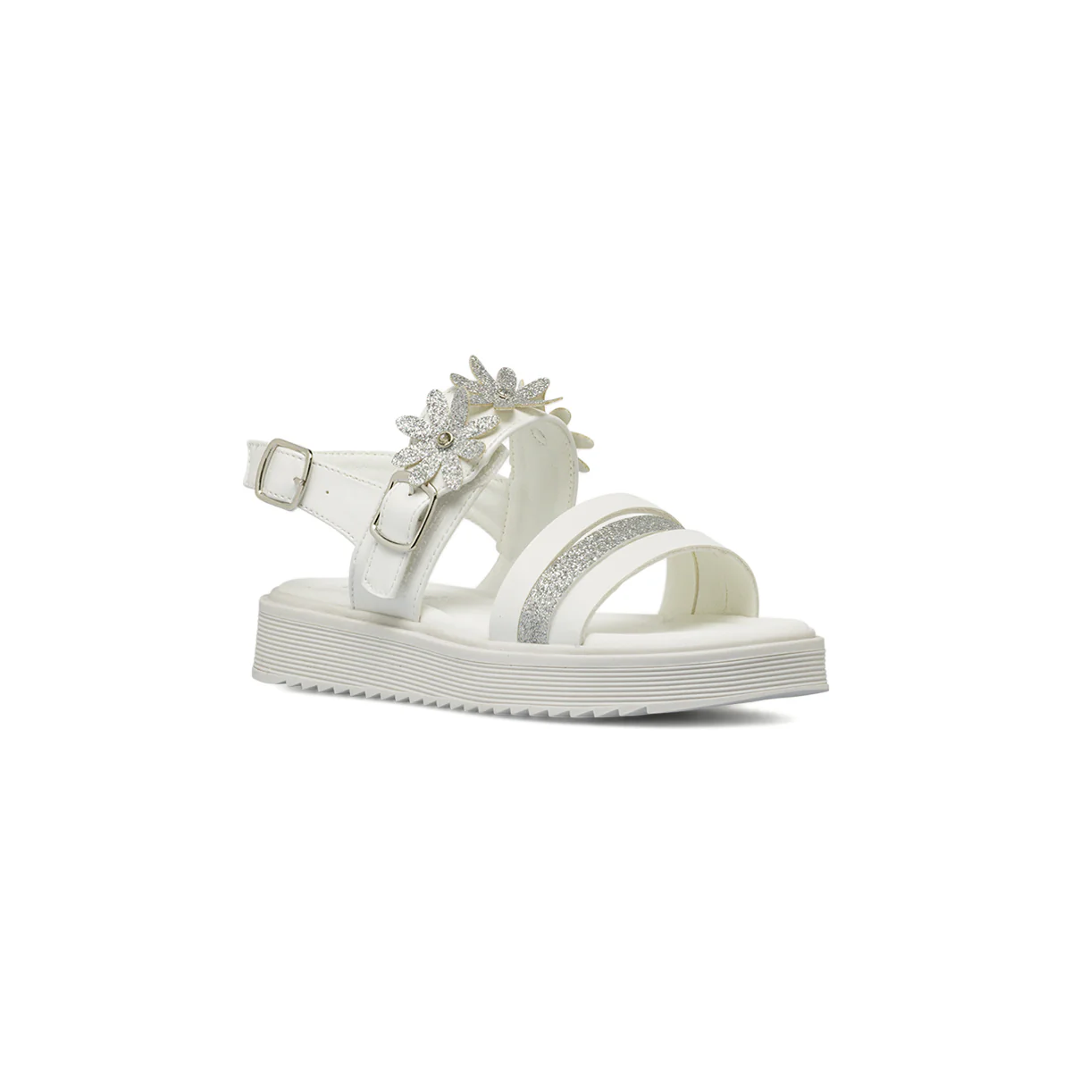 Sandali Bianchi Bambina con fiori glitterati Dieci Baci - Image 2