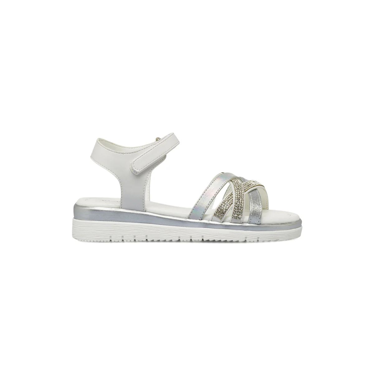 Sandali Bianchi Bambina con strass e fasce glitter argento Dieci Baci