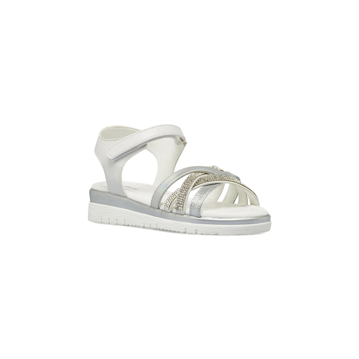 Sandali Bianchi Bambina con strass e fasce glitter argento Dieci Baci - Image 2