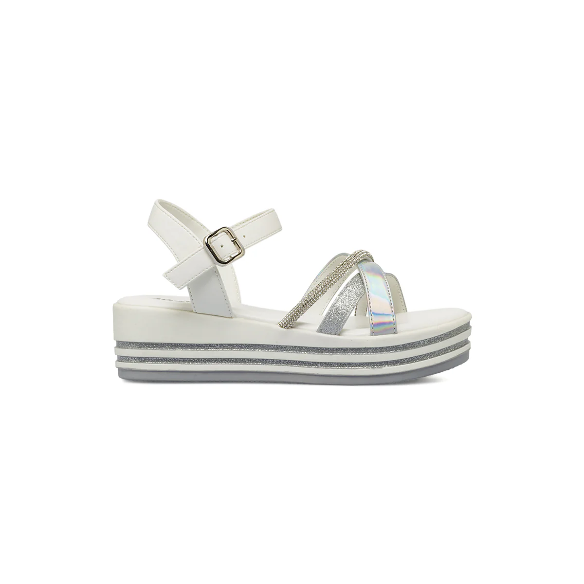 Sandali Bianchi Bambina con strass ed effetto olografico Dieci Baci