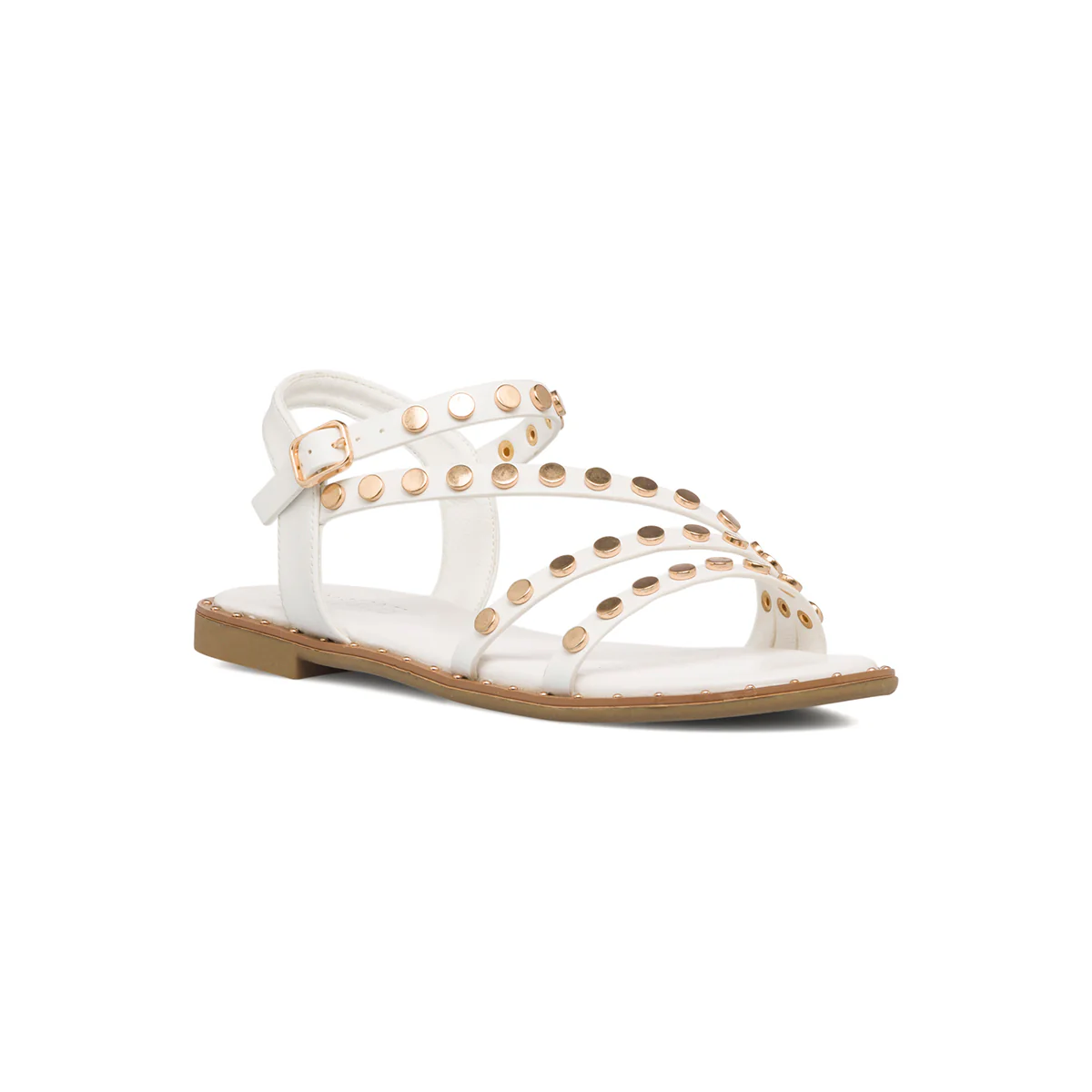 Sandali bianchi con borchie piatte da donna Lora Ferres - Image 2