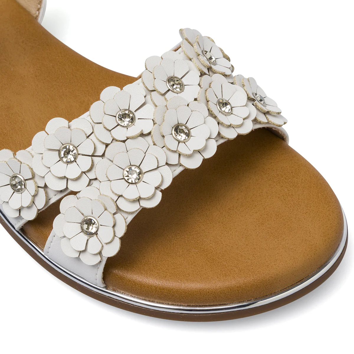 Sandali Bianchi da Bambina con fiori e strass argento Dieci Baci - Image 4