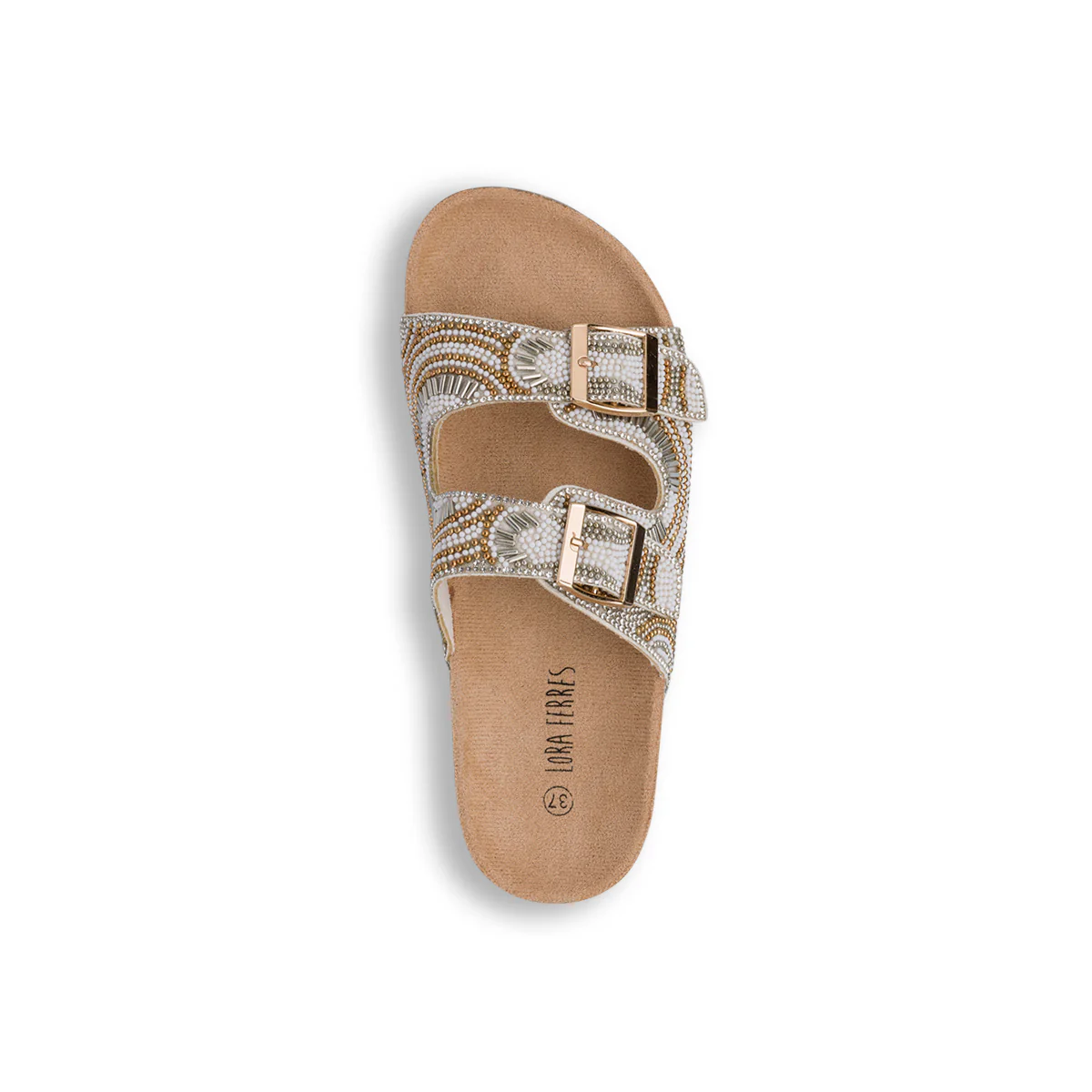 Sandali Bianchi da Donna con decorazione Perline dorate Lora Ferres - Image 6