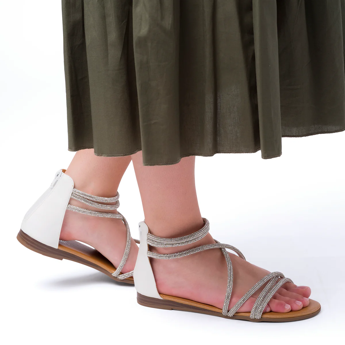 Sandali bianchi da Donna con motivo strass incorciato Lora Ferres - Image 2