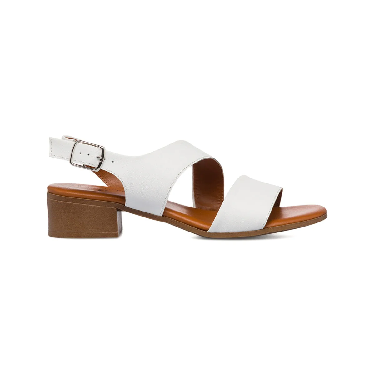 Sandali bianchi da donna con tacco a blocco 4,5 cm oro P Essentials