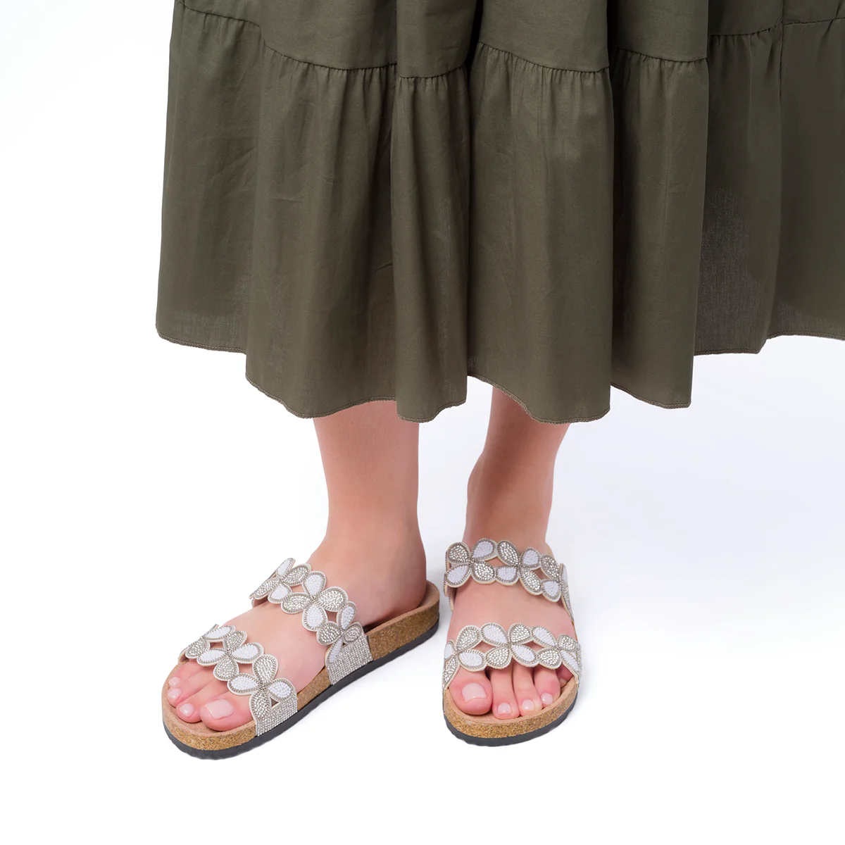 Sandali Bianchi da Donna con tramatura Floreale Lora Ferres - Image 3