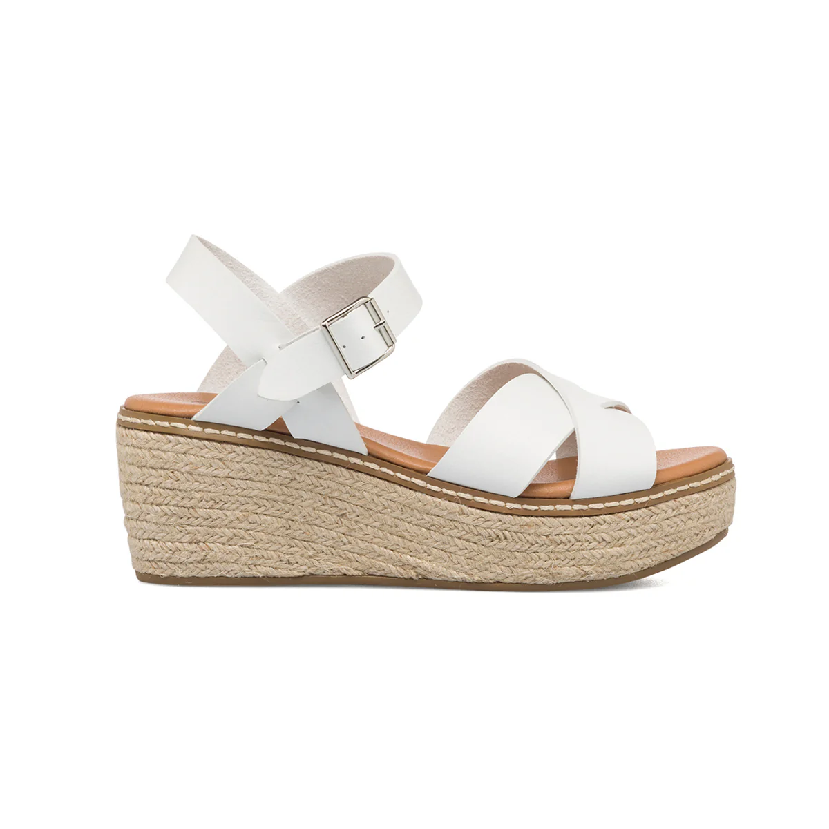 Sandali bianchi da donna con zeppa in corda 6 cm Lora Ferres