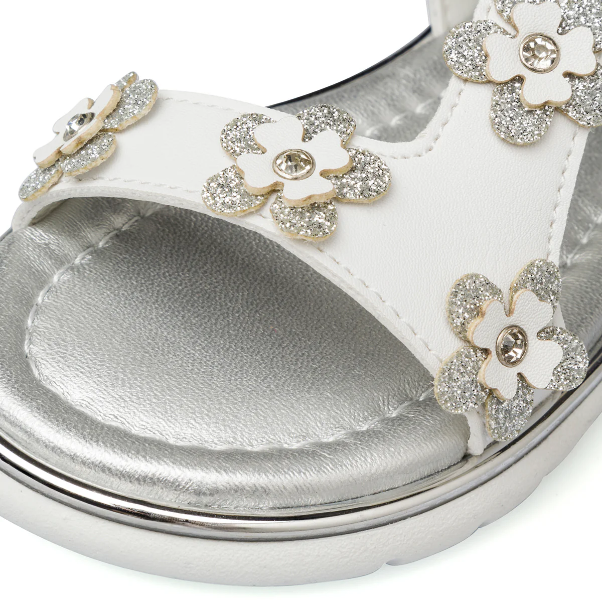 Sandali bianchi e argento da Bambina con dettaglio gioiello strass Le Scarpe di Alice - Image 4