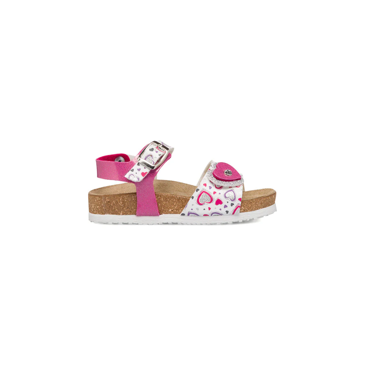 Sandali Bianchi e fucsia da bambina con cuoricini glitterati Settenote