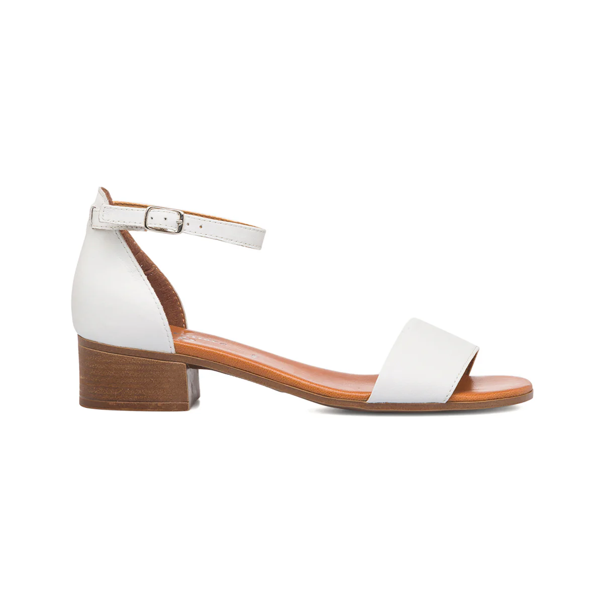 Sandali bianchi in pelle da donna con tacco a blocco 3 cm P Essentials