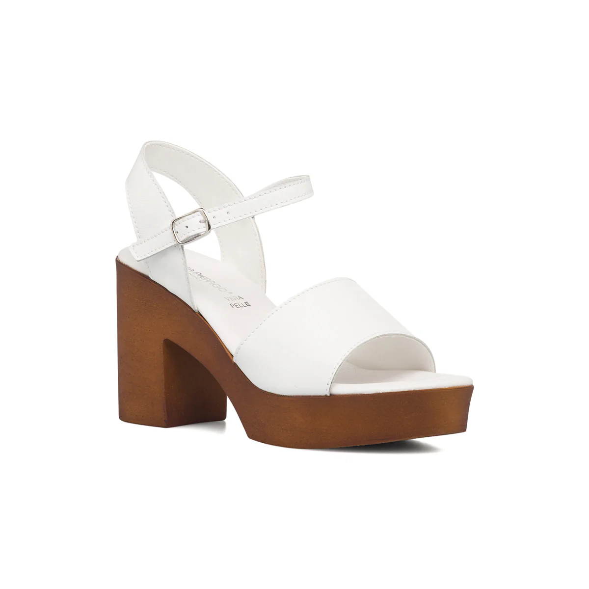 Sandali bianchi in pelle da donna con tacco a blocco 9 cm e plateau Primopiano - Image 2