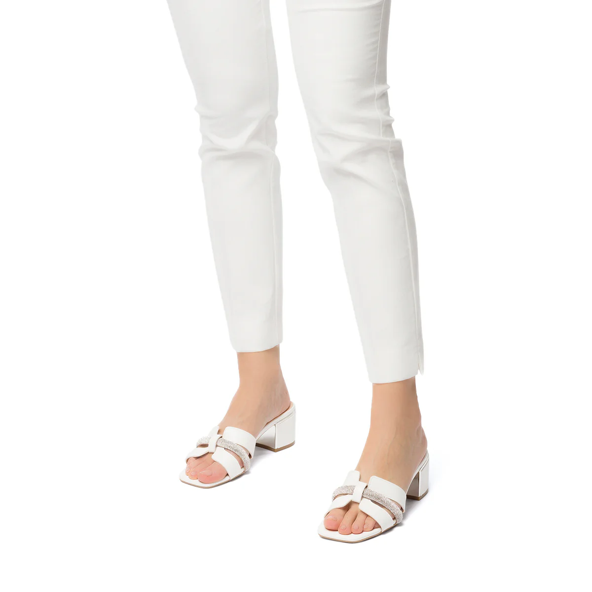 Sandali bianchi off-white da donna con tacco a blocco 5 cm e strass gioiello Lora Ferres - Image 2