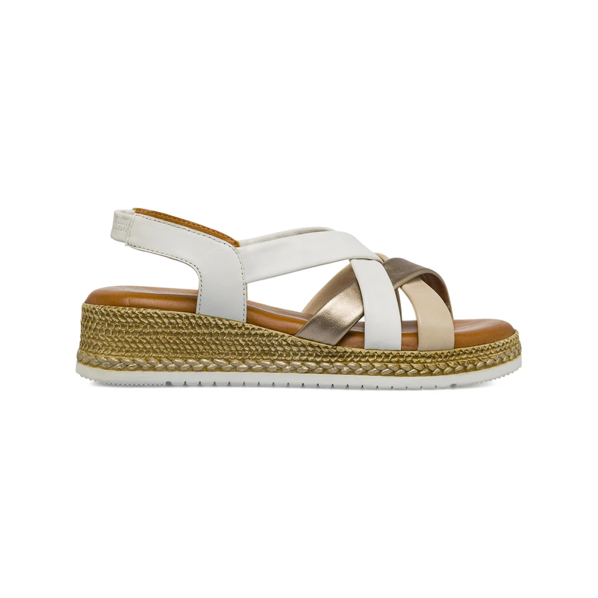 Sandali bianchi oro e beige Donna con zeppa in corda Formawell