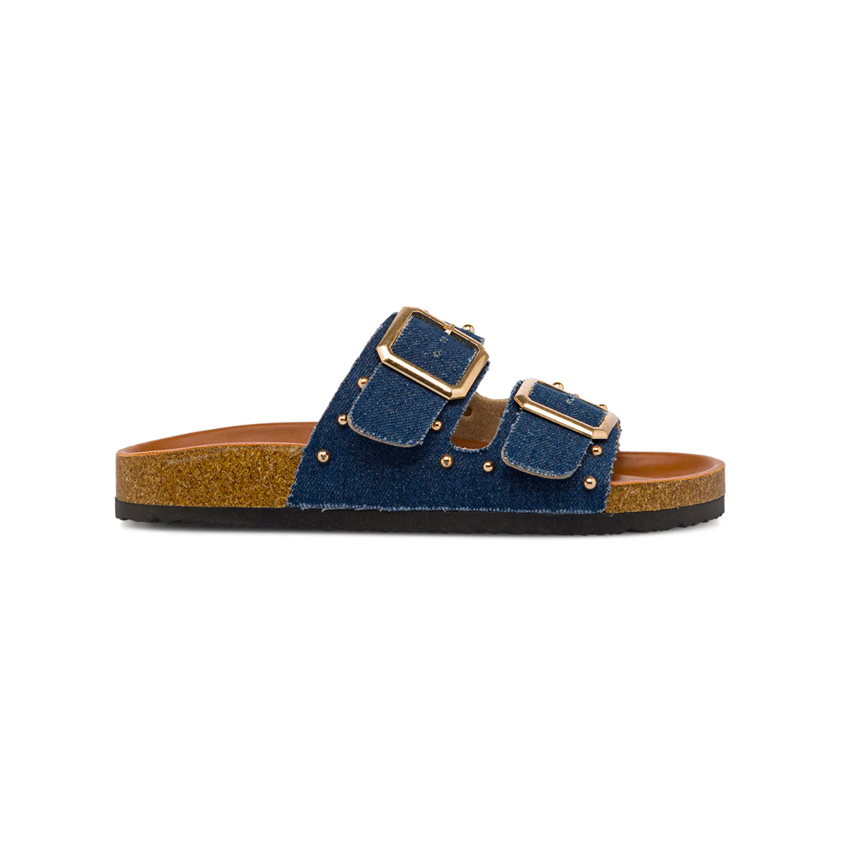 Sandali blu effetto jeans da Donna con doppia fibbia e borchie Lora Ferres