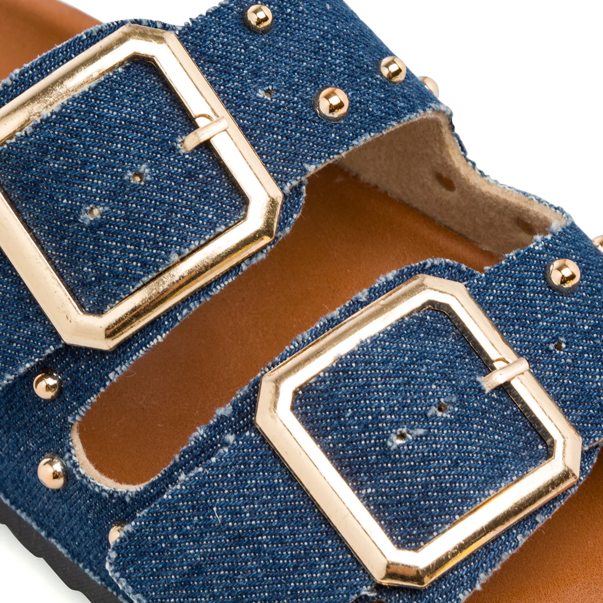 Sandali blu effetto jeans da Donna con doppia fibbia e borchie Lora Ferres - Image 4