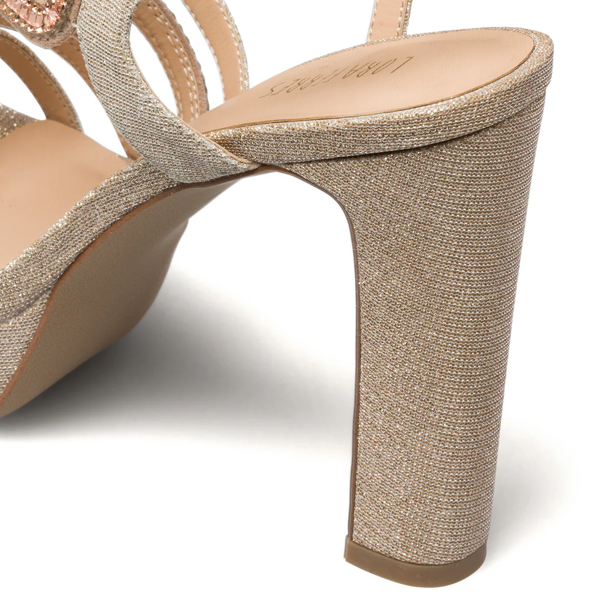 Sandali gioiello champagne da donna con tacco 10 cm e strass Lora Ferres - Image 7