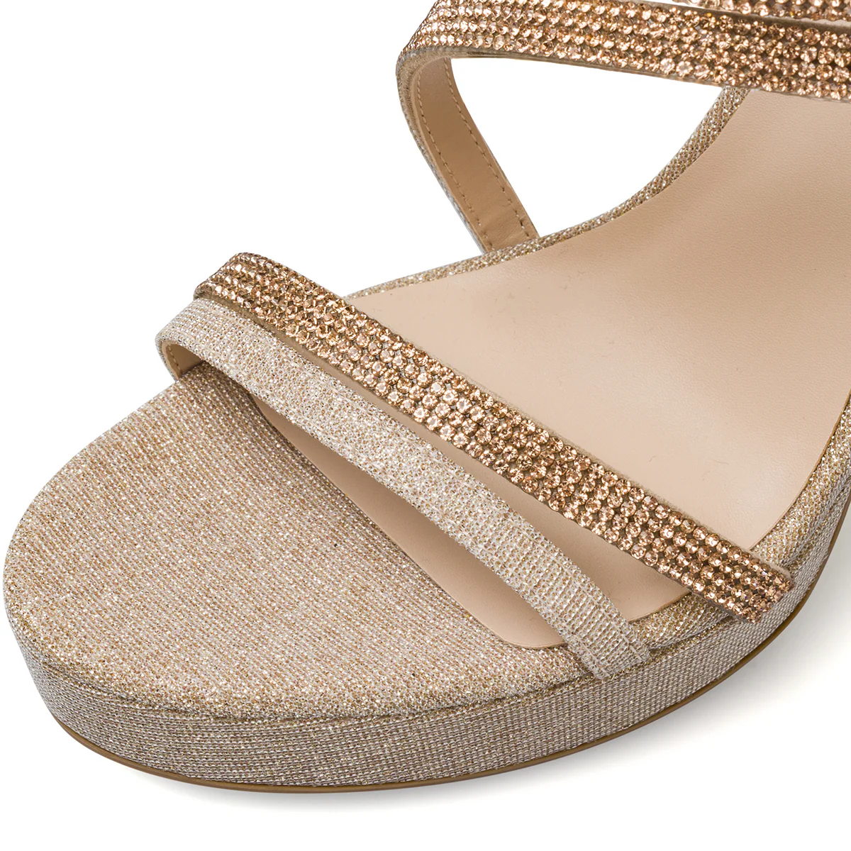 Sandali Champagne Donna con strass e tacco campana 11 cm Lora Ferres - Image 5