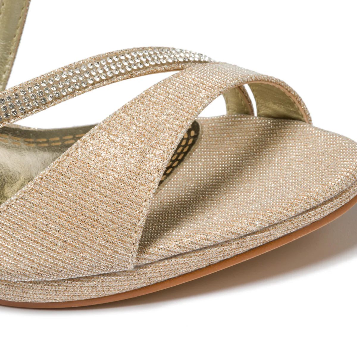 Sandali gioiello color champagne effetto glitterato con tacco 8 cm Lora Ferres - Image 5