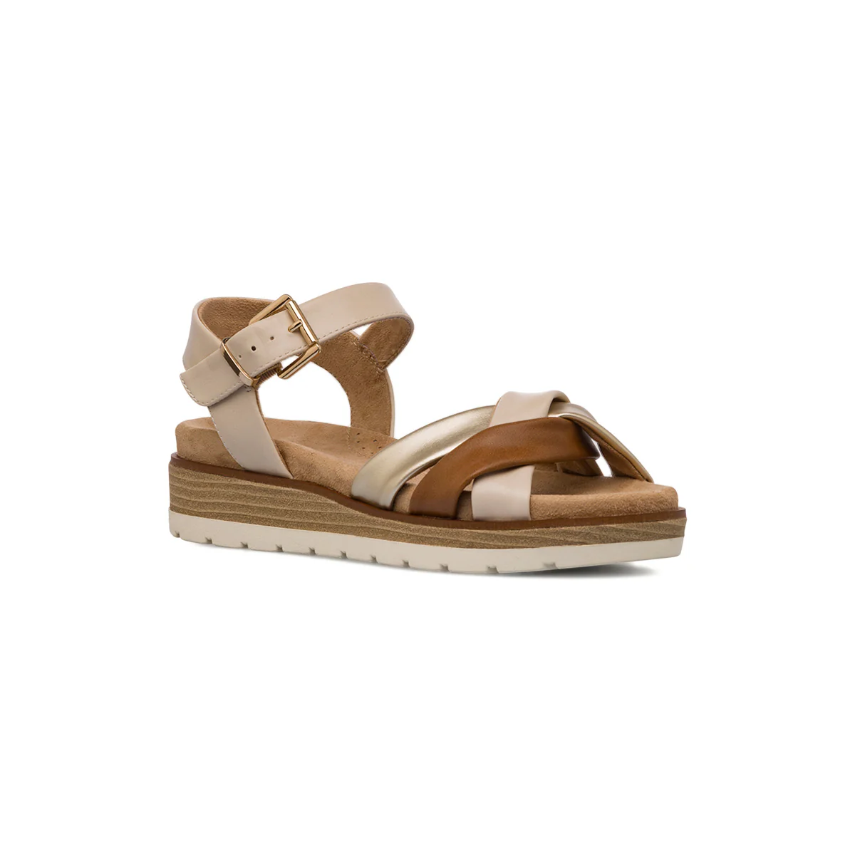 Sandali comfort beige con dettaglio oro e marrone da Donna P Soft - Image 2