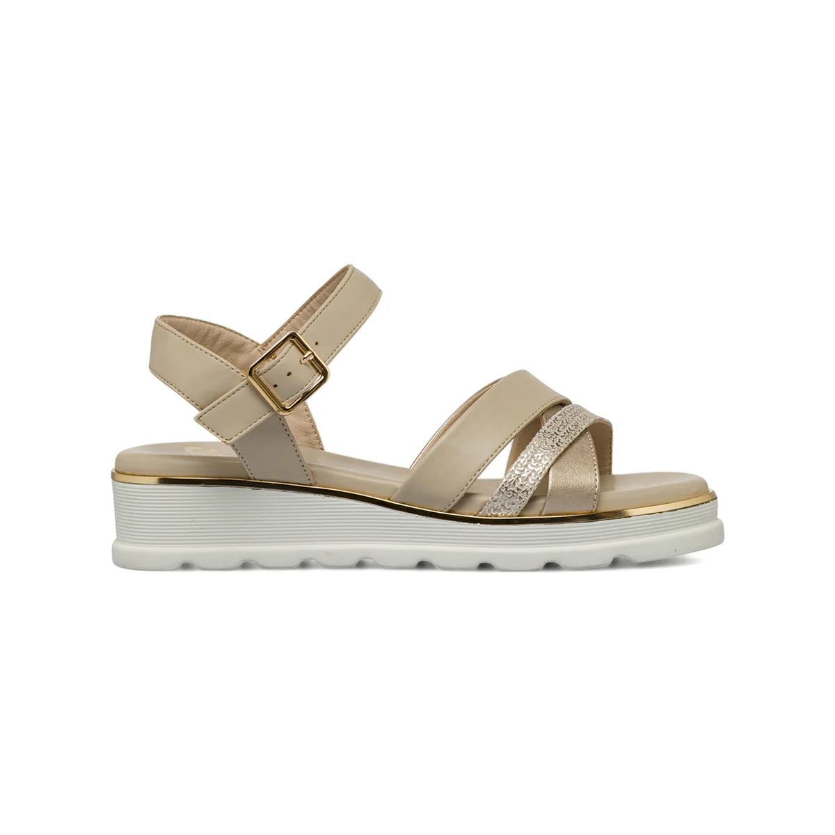 Sandali comfort beige da Donna con fasce incrociate glitter P Soft