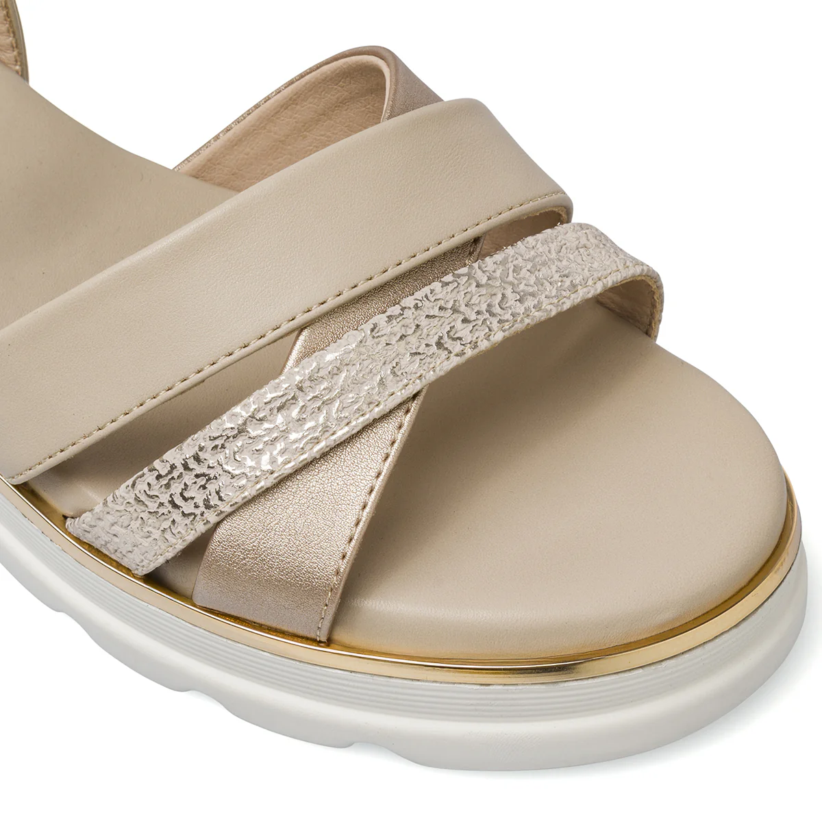 Sandali comfort beige da Donna con fasce incrociate glitter P Soft - Image 4