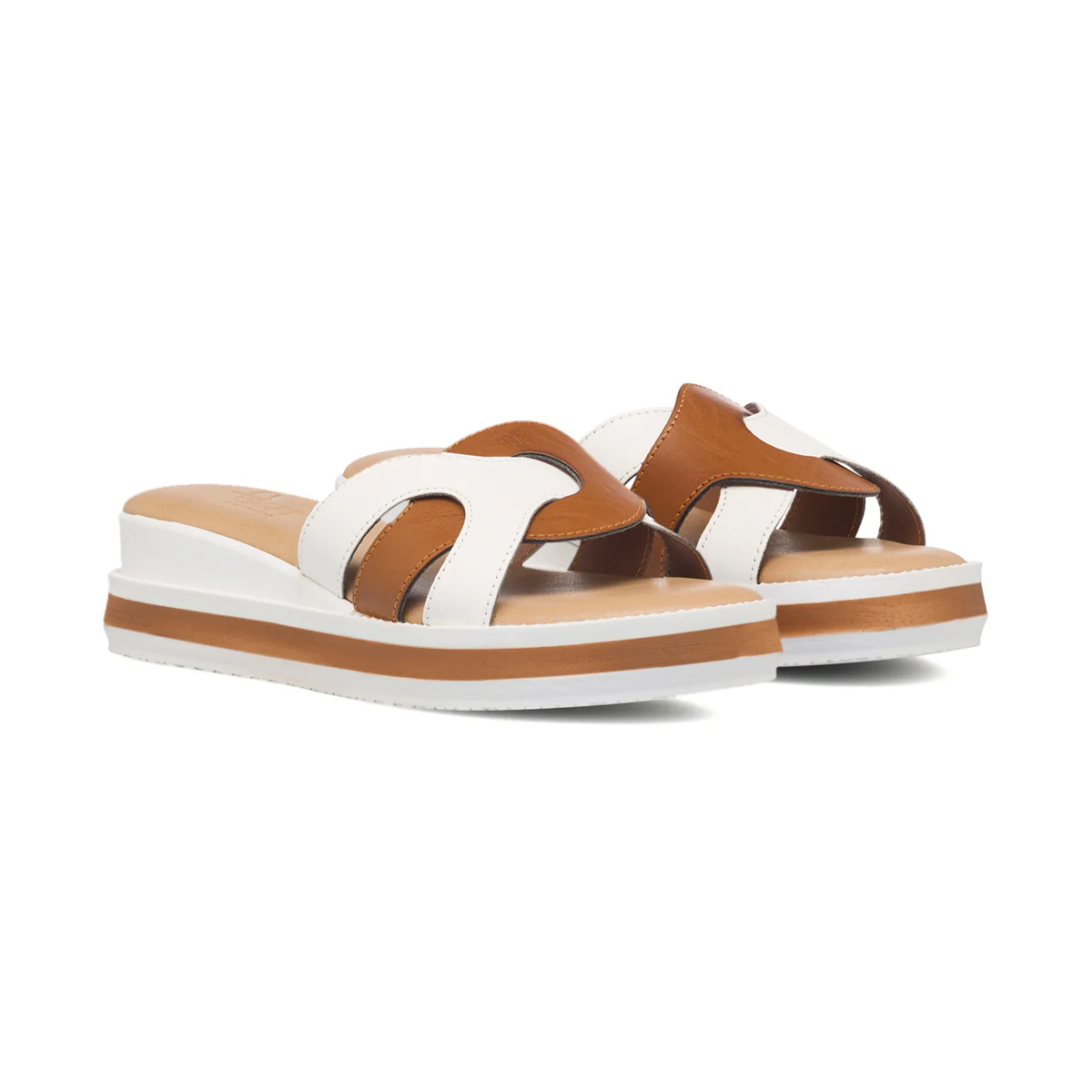 Sandali comfort bianchi e marroni da donna con zeppa 3 cm P Soft - Image 5