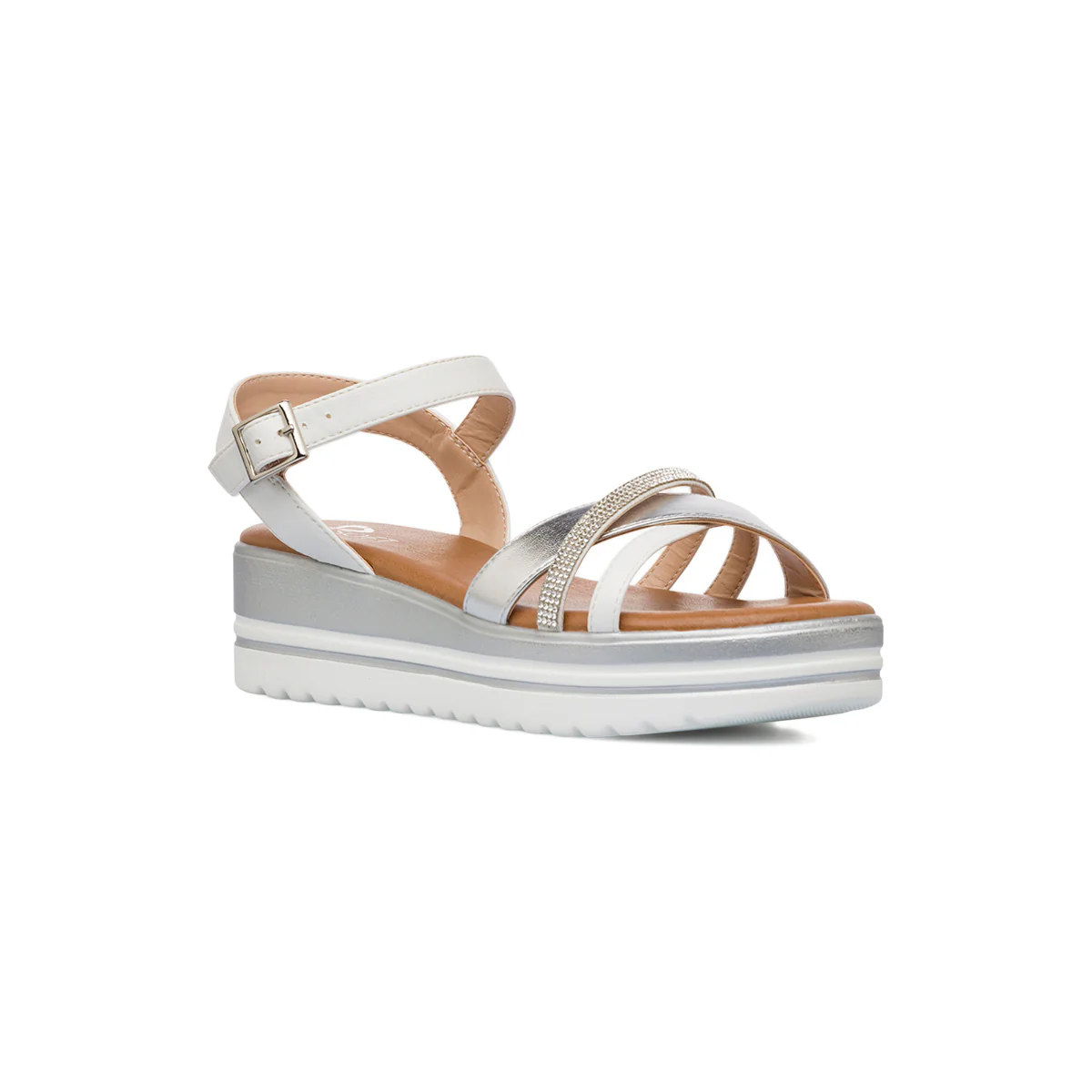 Sandali Zeppe Comfort Bianchi Argento da Donna con zeppa P Soft - Image 2