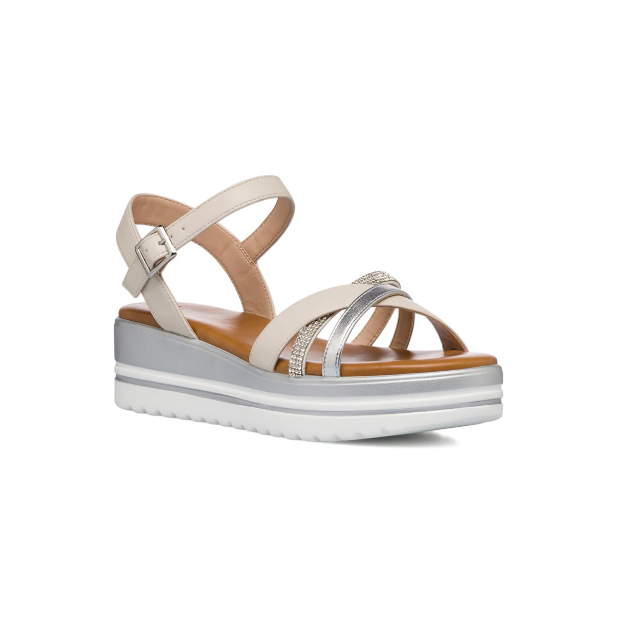 Sandali comfort da donna argento e bianchi con plateau P Soft - Image 2