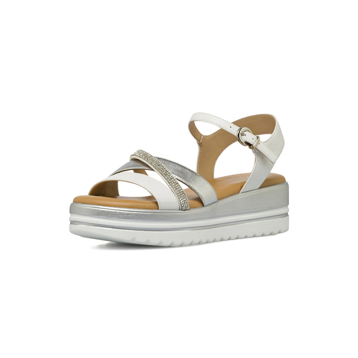 Sandali comfort da Donna argento e bianchi con zeppa e strass P Soft - Image 2