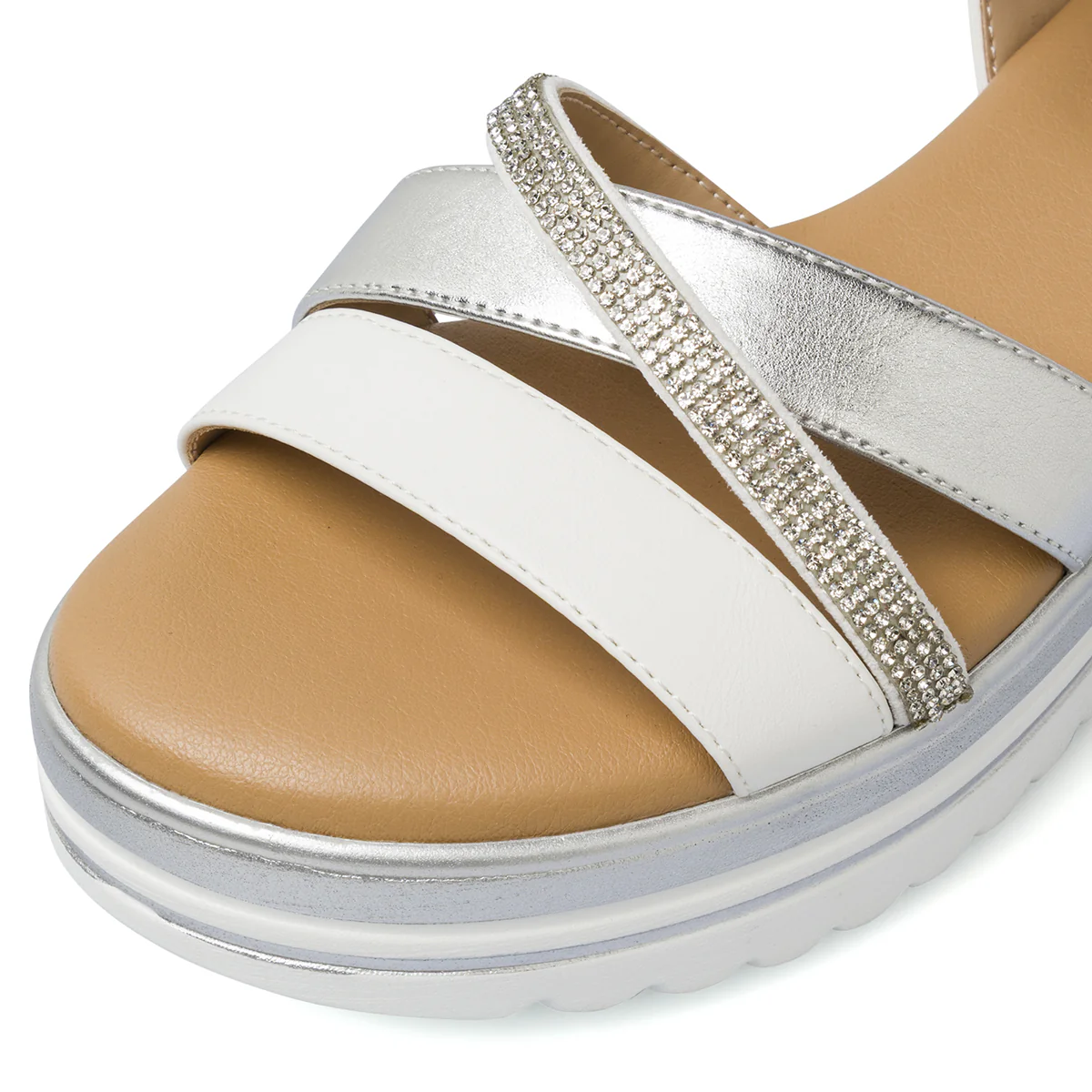 Sandali comfort da Donna argento e bianchi con zeppa e strass P Soft - Image 4