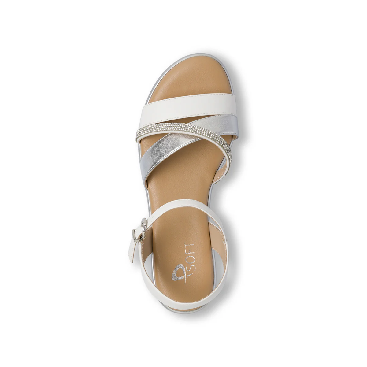 Sandali comfort da Donna argento e bianchi con zeppa e strass P Soft - Image 5