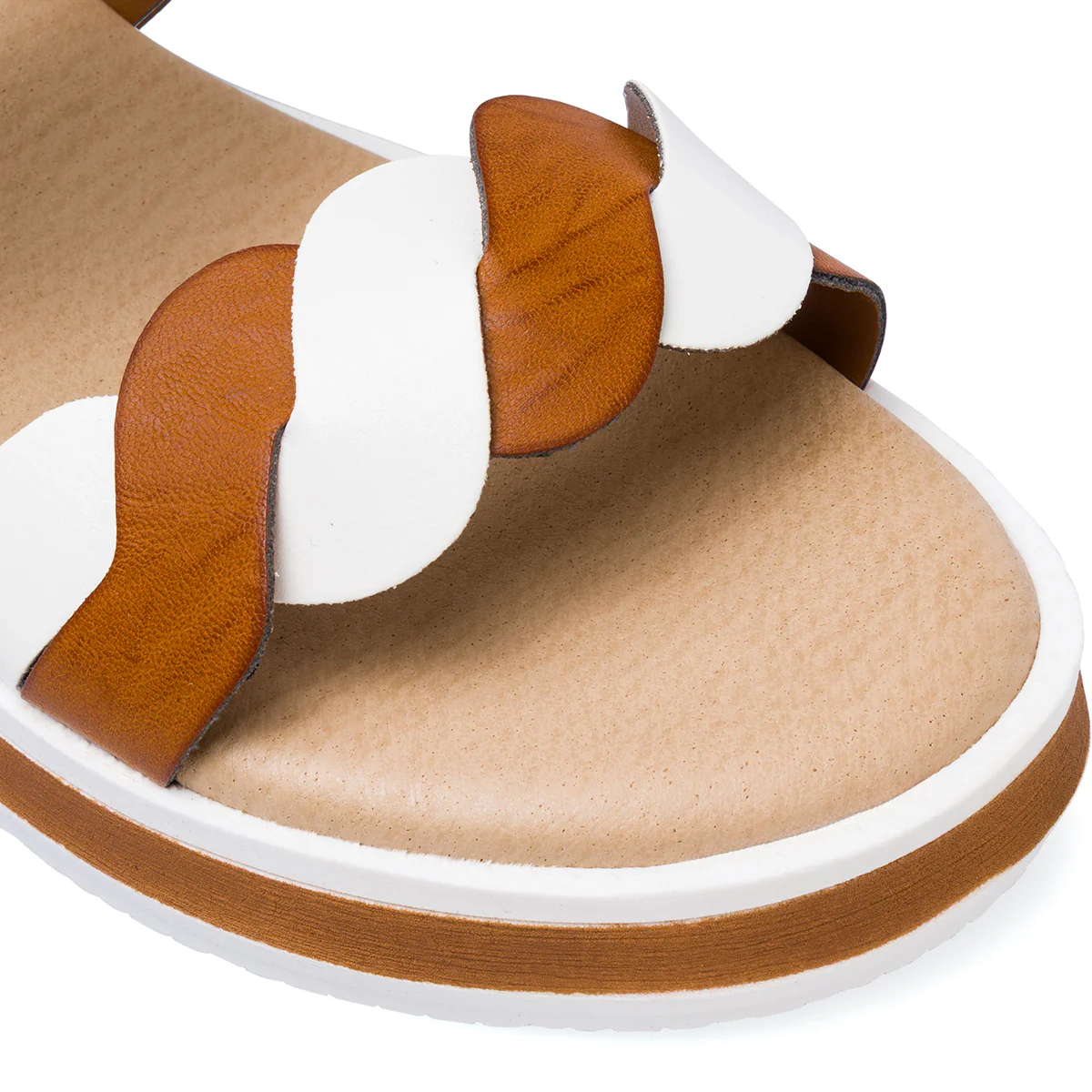 Ciabatte comfort da Donna bianchi e marroni con motivo incrociato P Soft - Image 2