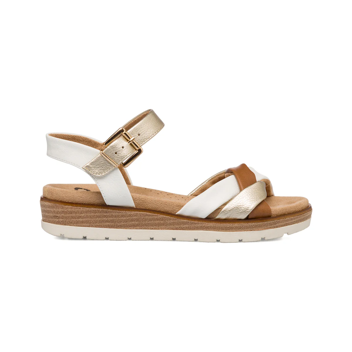 Sandali comfort da donna bianchi marroni e oro con platform P Soft