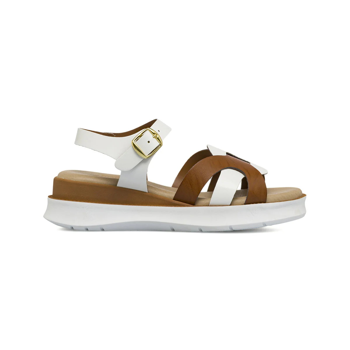 Sandali comfort da Donna bicolore bianco e marrone con zeppa P Soft
