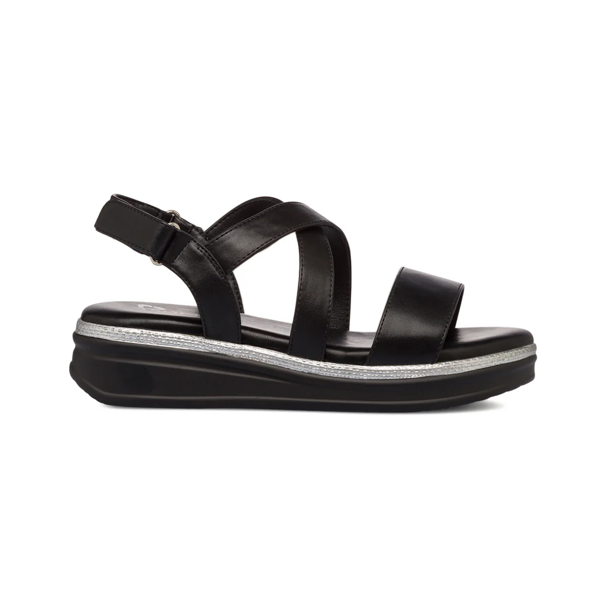 Sandali comfort da donna neri con dettaglio argento P Soft