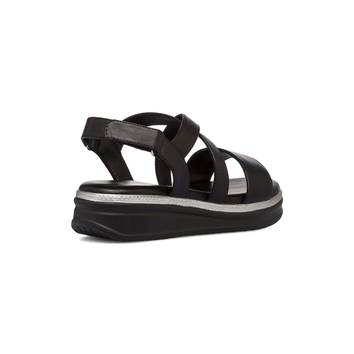 Sandali comfort da donna neri con dettaglio argento P Soft - Image 3