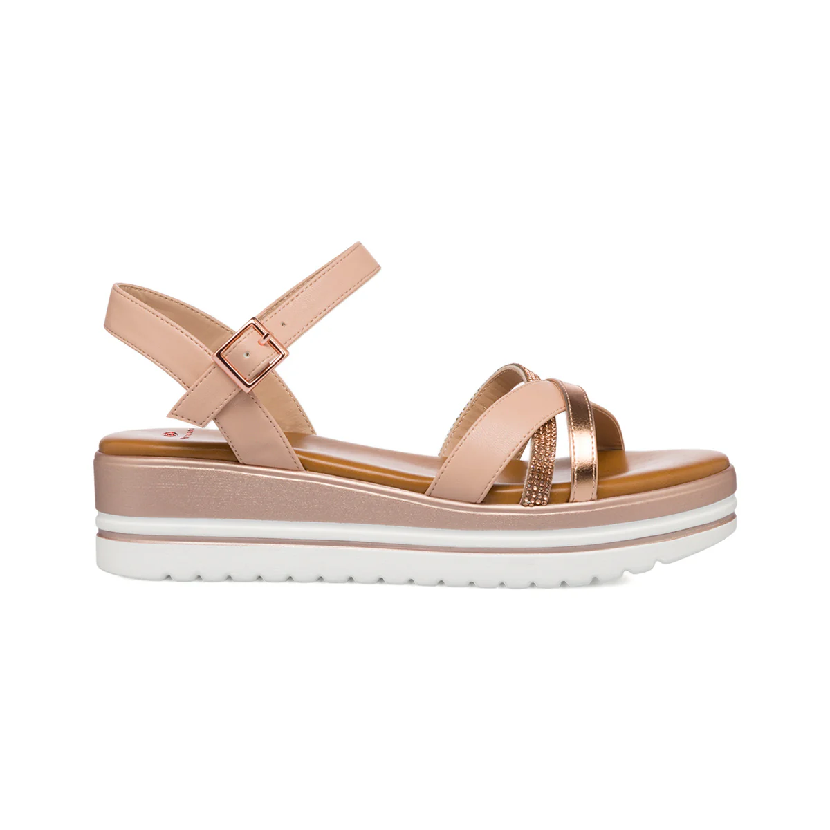 Sandali comfort da donna nude e oro rosa con plateau P Soft
