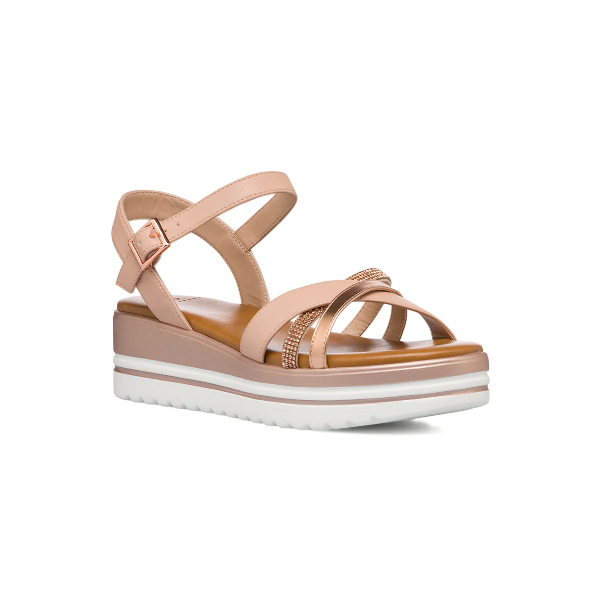 Sandali comfort da donna nude e oro rosa con plateau P Soft - Image 2