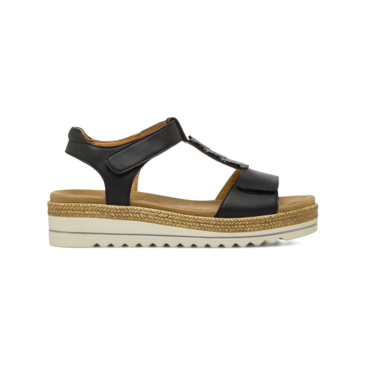 Sandali comfort neri da Donna con zeppa e dettagli in metallo P Soft