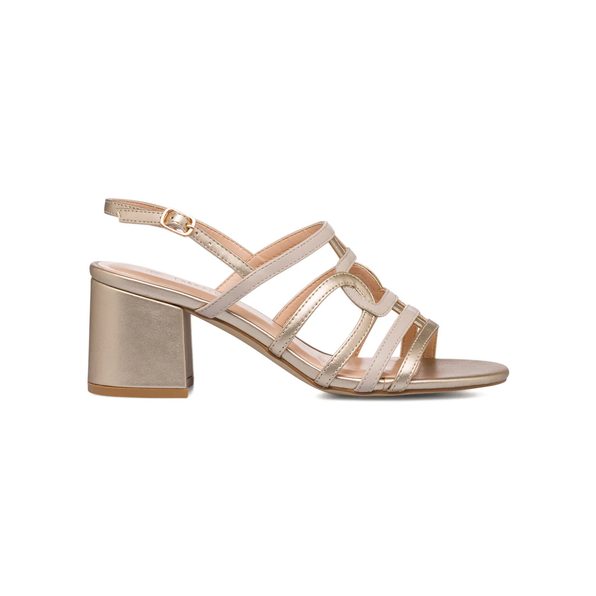 Sandali con tacco 7 cm da donna oro e taupe Lora Ferres - Image 4