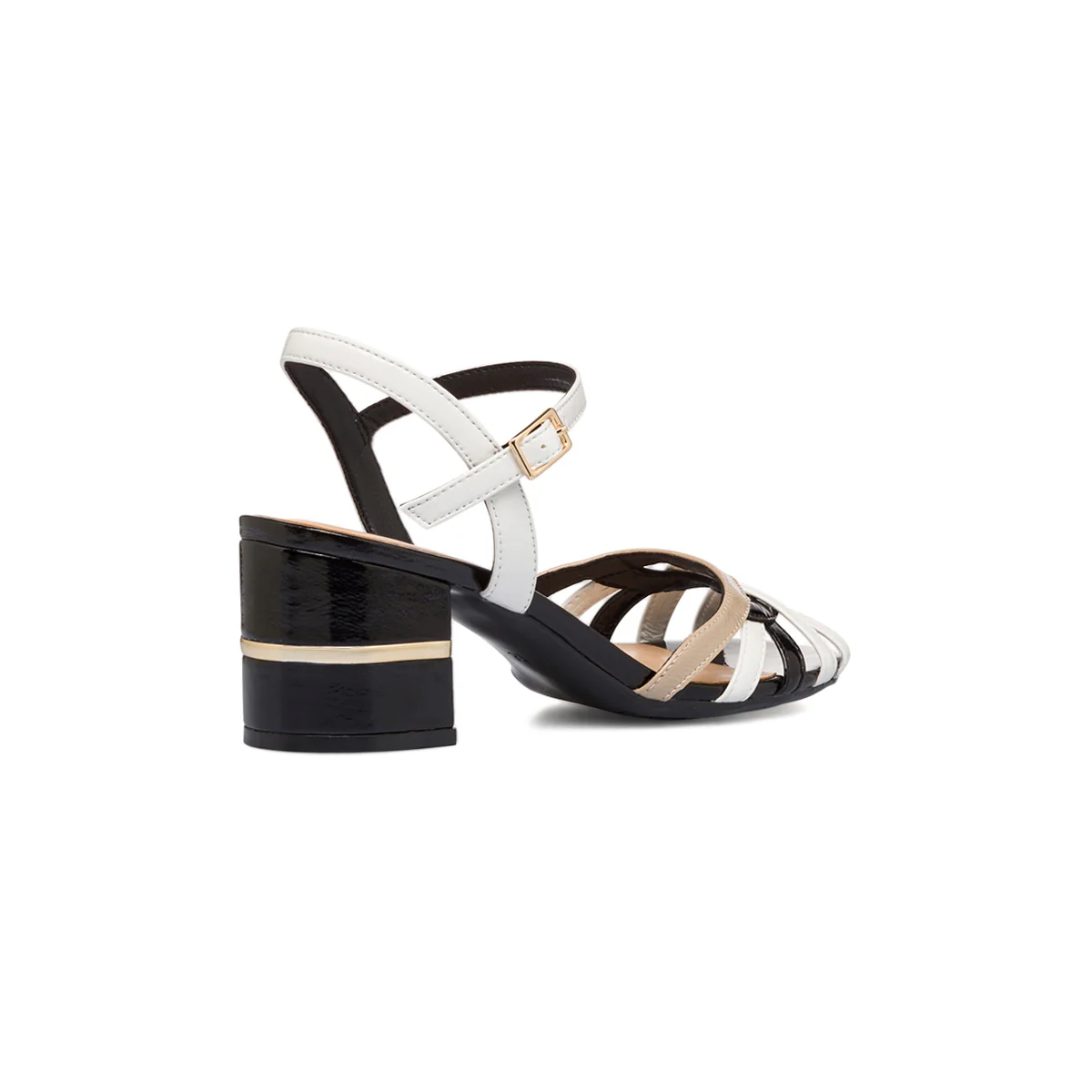 Sandali con tacco a blocco 7 cm nero beige e bianco effetto lucido Swish Jeans - Image 7