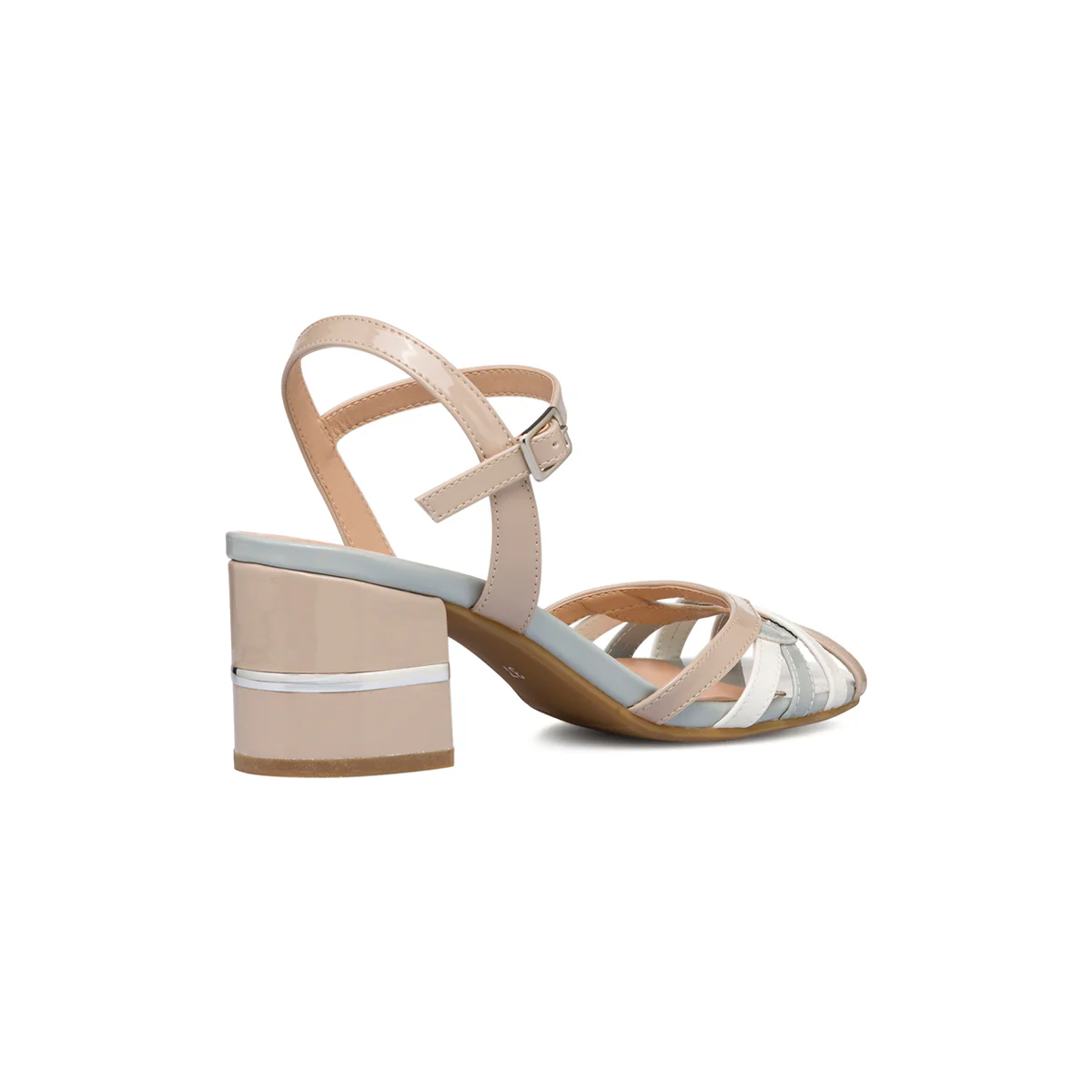 Sandali con tacco a blocco 7 cm nude bianco e azzurro effetto lucido Swish Jeans - Image 6