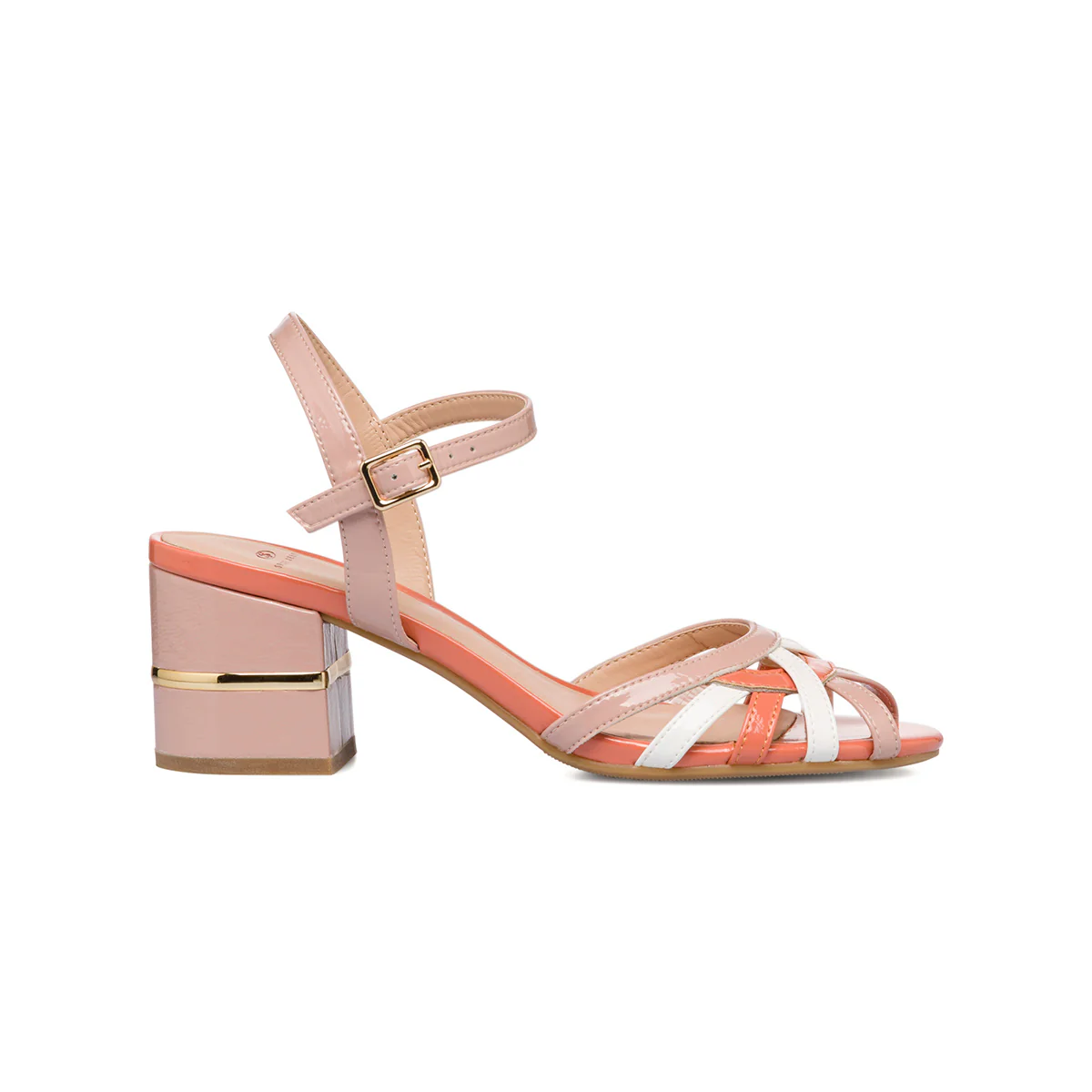 Sandali con tacco a blocco 7 cm rosa arancione e bianco effetto lucido Swish Jeans - Image 4