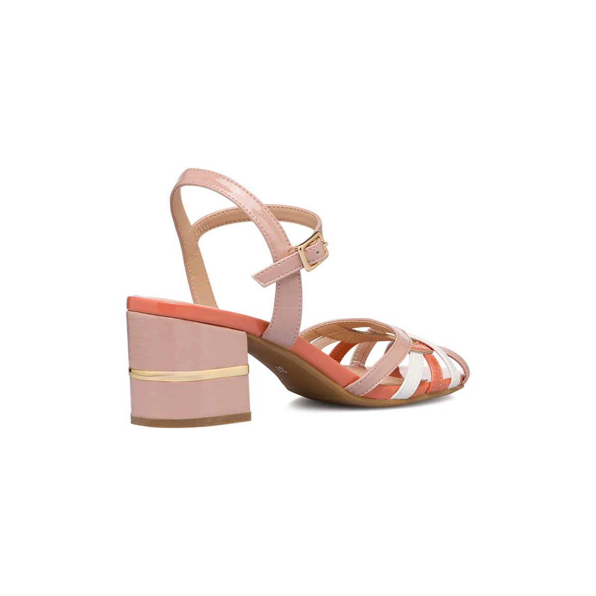 Sandali con tacco a blocco 7 cm rosa arancione e bianco effetto lucido Swish Jeans - Image 6