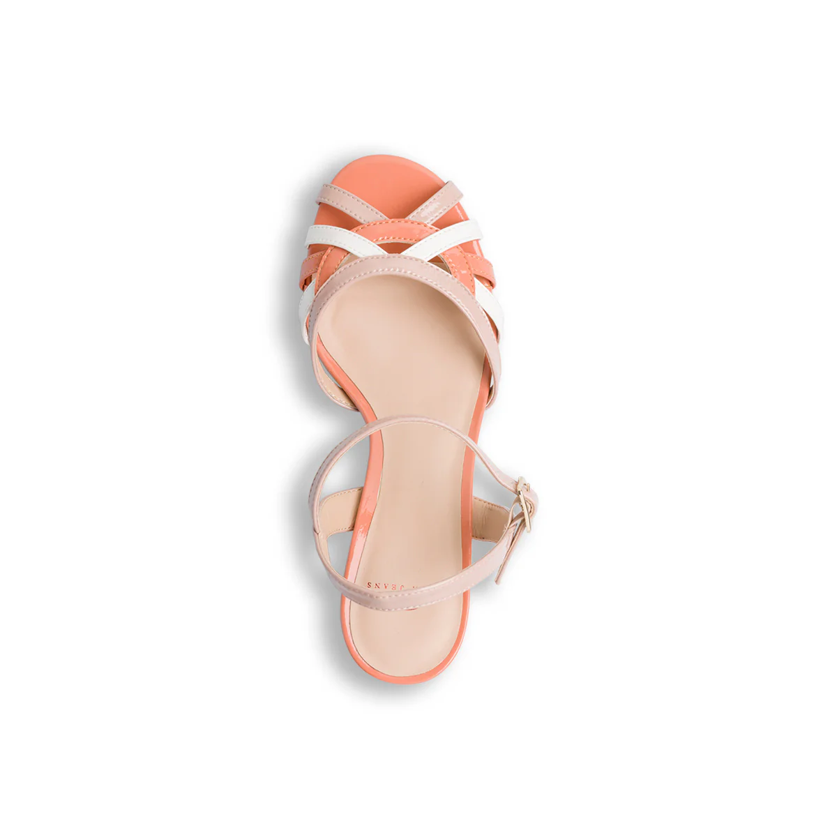 Sandali con tacco a blocco 7 cm rosa arancione e bianco effetto lucido Swish Jeans - Image 8