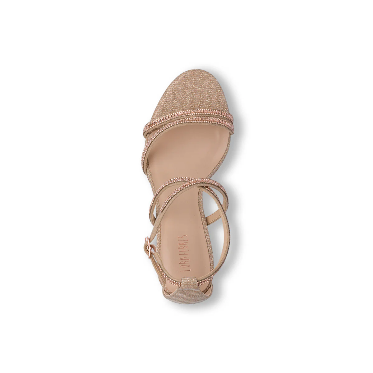 Sandali con tacco 9 cm champagne da Donna con dettaglio gioiello strass Lora Ferres - Image 8