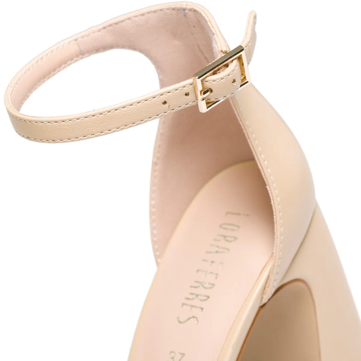 Sandali con tacco beige con fascia intrecciata Lora Ferres - Image 6