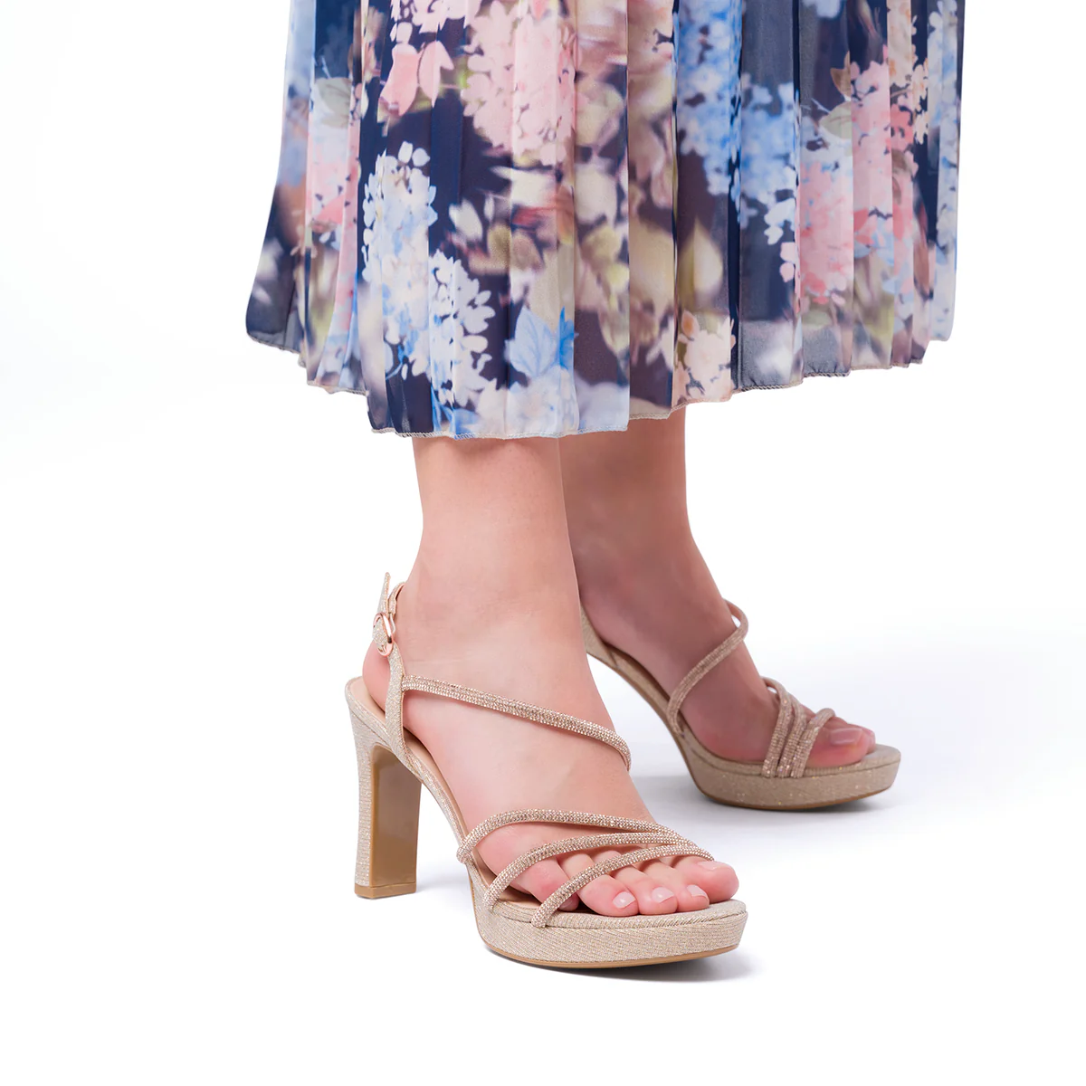 Sandali con tacco 10 cm champagne da Donna con dettaglio gioiello Lora Ferres - Image 3
